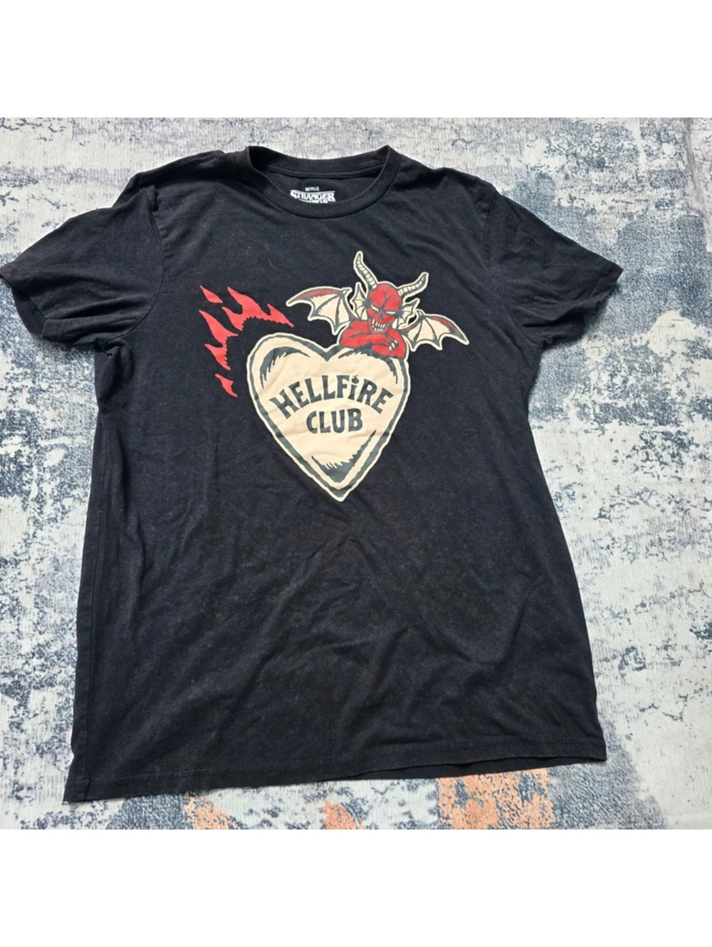 Men's XL Stranger Things Black Hellfire Club Tee